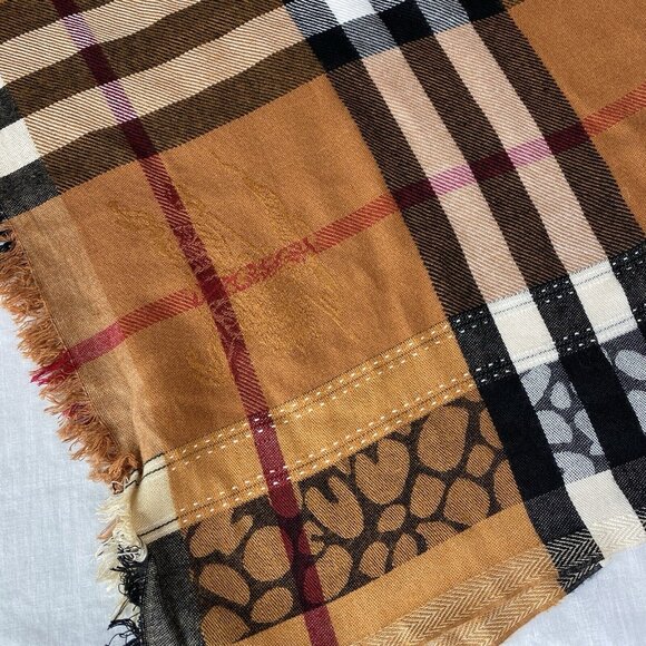 Burberry Women's Animal Leopard Haymarket Check Square Shape Scarf Cashmere - Picture 10 of 15